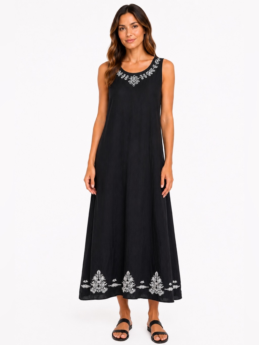 Paparazzi by Biz NWT Black Viscose Embroidered Midi Dress Women’s Small Boho